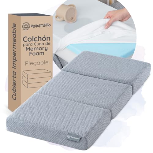 Catálogo de Colchones para camas infantiles comprados en linea. 42 ESQUIMAL Colchón Plegable para Cuna con Funda Lavable y Cubre Colchón Impermeable, Colchoneta de Espuma Certificada (Gris, 120X60 cm)