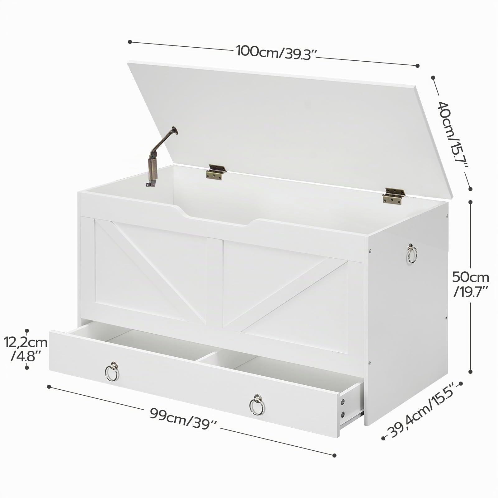HOOBRO Truhen, Sitzbank mit Stauraum, Spielzeugkiste mit Schublade Truhenbank, Aufbewahrungsbox, mit Sicherheitsscharnier, 100cm, für Kinder, Flur, Wohnzimmer, Weiß EWT710CW01G2