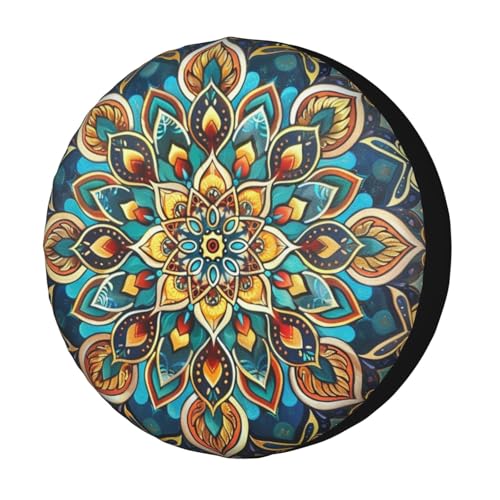 Image of KiuLoam Vintage Blue Gold Mandala Spare Tire Cover Waterproof Dust-Proof Universal Sunscreen Wheel Tire Covers Fit for Trailer, RV, SUV and Many Vehicle 14 Inch