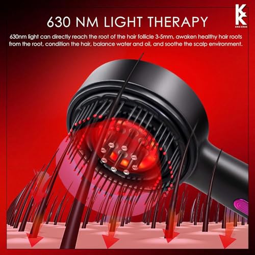 Image of KRIS KROS Premium Electric Scalp Massager Comb | 3 In 1 Hair Oil Applicator | Red Led Light Therapy | Boost Hair Growth | Reduce Dandruff | Relieve Stress | IPX7 Waterproof | 6 ML Oil Tank | 3 Hr Run-Time | Type-C
