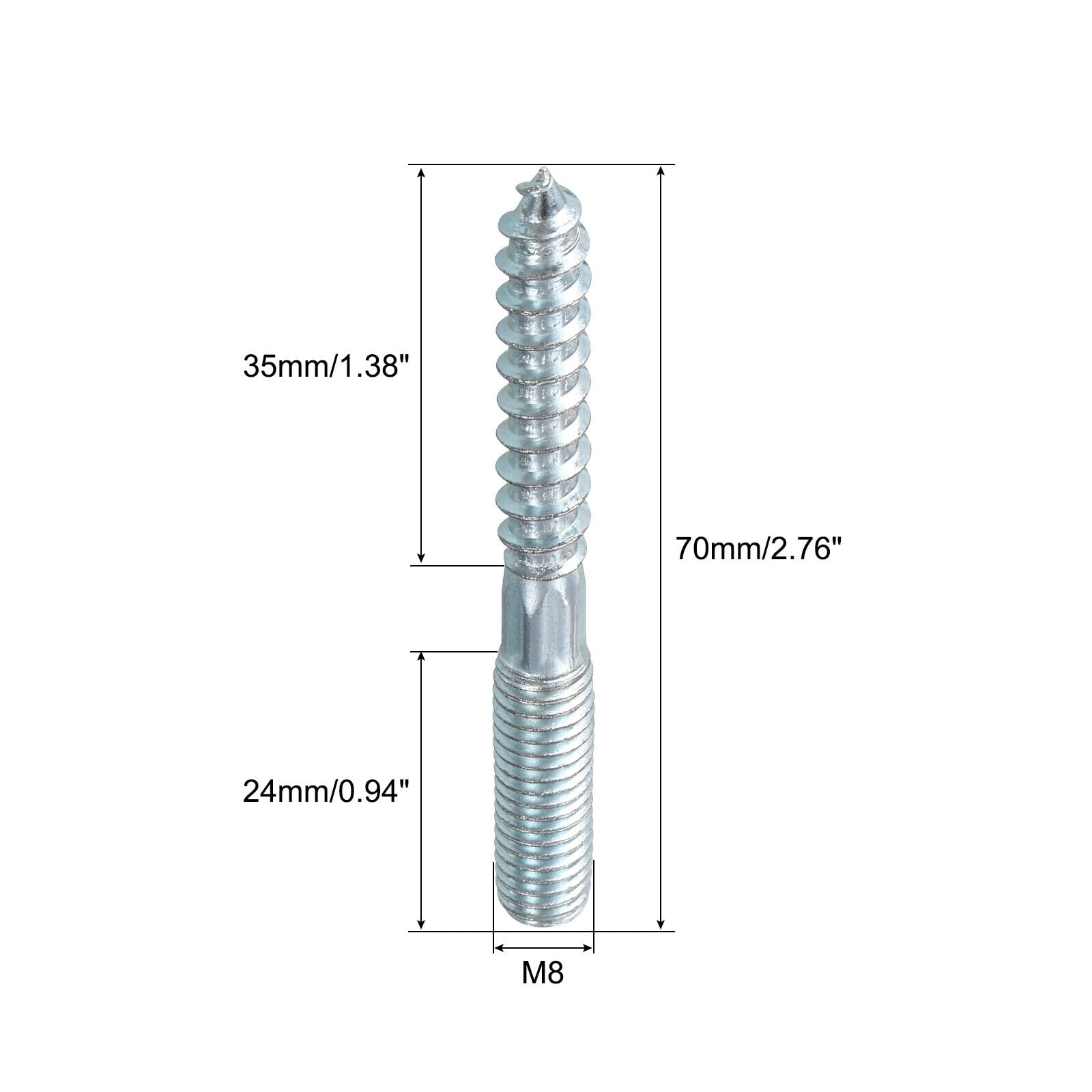 Parts For Machine 16Pcs M8x70mm Hanger Bolt Double Headed Bolt Self-Tapping Screw For Furniture (#CN-310724-01007)