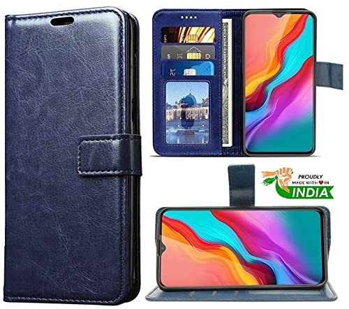 Image of Inside Rubber TPU with Card Pockets Magnetic Closure Protection Flip Back Cover Compatible with Vivo Y02s (Blue)