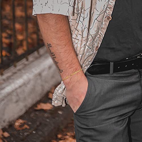 BRIJEWNES Figaro Chain Bracelet for Men & Women 3mm 18K Gold Plated Chain Bracelet 6.5-9 Inches, 925 Sterling Silver Clasp Durable, Unisex Jewelry Gift for Him or Her3