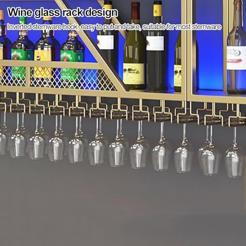 Casier à vin mural avec éclairage LED – Présentoir en métal et support en verre pour la maison, le bar et la cuisine