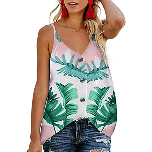MOTOCO Mjuer Tops Sin Mangas De Hombro FríO Chaleco con Hombros con Cuello En V BotóN Sling Hojas Imprimir Sin Mangas Chaleco De La Camisa(L,Blanco)