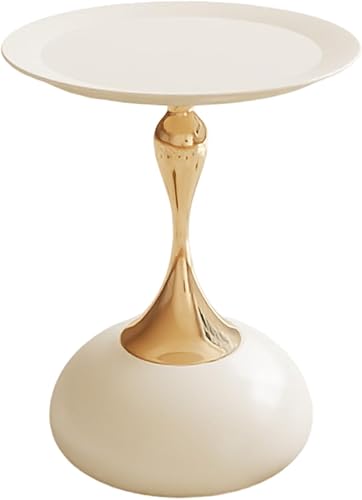 Mesa auxiliar redonda de metal, mesa de pedestal moderna, mesas de bebidas de esquina, mesita de noche para sala de estar, patio y bar (blanco crema)