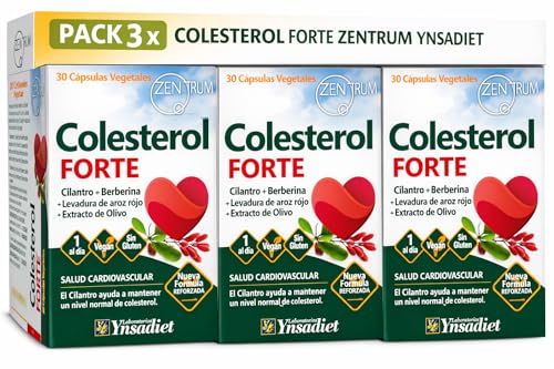 Pack 3 x Colesterol Forte Zentrum 30 cápsulas vegetales | Berberina, levadura de arroz rojo, olivo y cardo mariano | Apoyo al colesterol y salud cardiovascular | Vegano y sin gluten