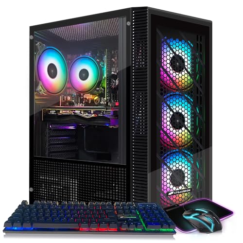 STGAubron Gaming PC Computer Desktop, Radeon RX 580 8G GDDR5, Intel 10th Gen G5905 3.5G, 16G RAM, 512G SSD, WiFi, BT 5.0, RGB Fan x 4, RGB Mouse Pad, Windows 11 Home