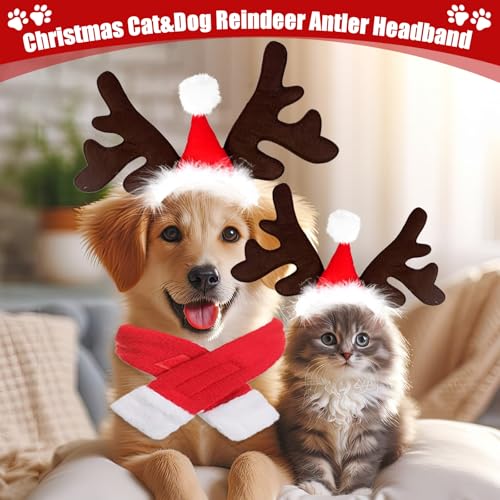 Axinyijia Weihnachten Haustier Stirnband Hundekostüm, Weihnachtsmütze Hund Geschenk Weihnachtsschal Katzen Weihnachtskostüm Hunde Elch Haarreif