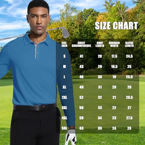Image of Mens Golf Shirt Long Sleeve Moisture Wicking Dry Fit Performance Solid Pique Collared Golf Polo Shirts for Men