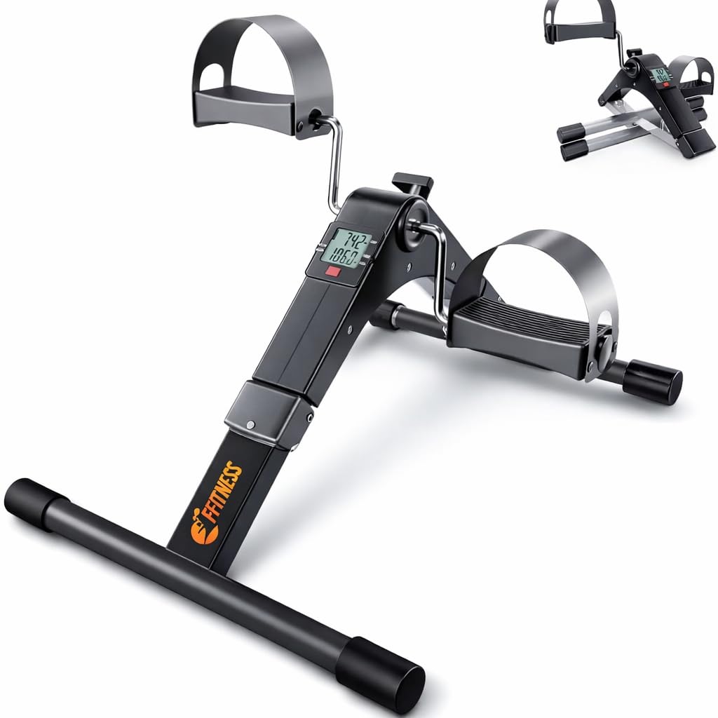 FFitness Cyclette Pedaliera Mini Bike per Riabilitazione Motoria Monitor LCD Resistenza Regolabile Pieghevole Allenamento Gambe e Braccia