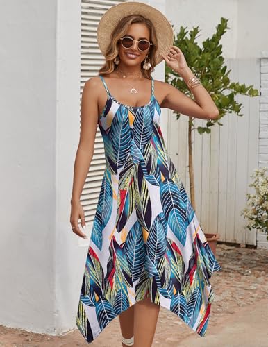 Image of Zeagoo Women Summer Midi Dresses 2026 Hawaiian Bohemian Beach Cover Up Sundress Spaghetti Strap Casual Dress with Pockets