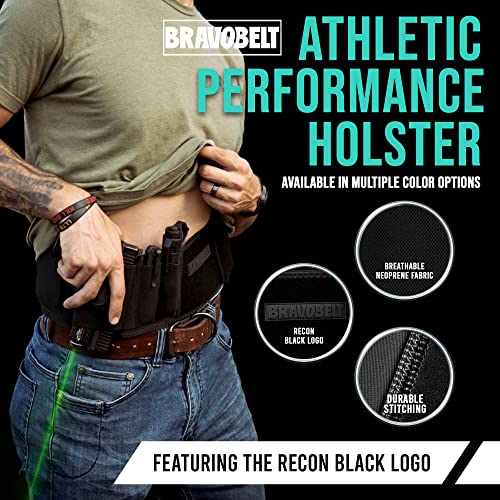 Bravobelt Laser Fit Edition - Belly Band Holster For Concealed Carry | Compatible With Red Dot, Lasers & Tactical Tlr Light Systems -Unisex, Black #TOP5