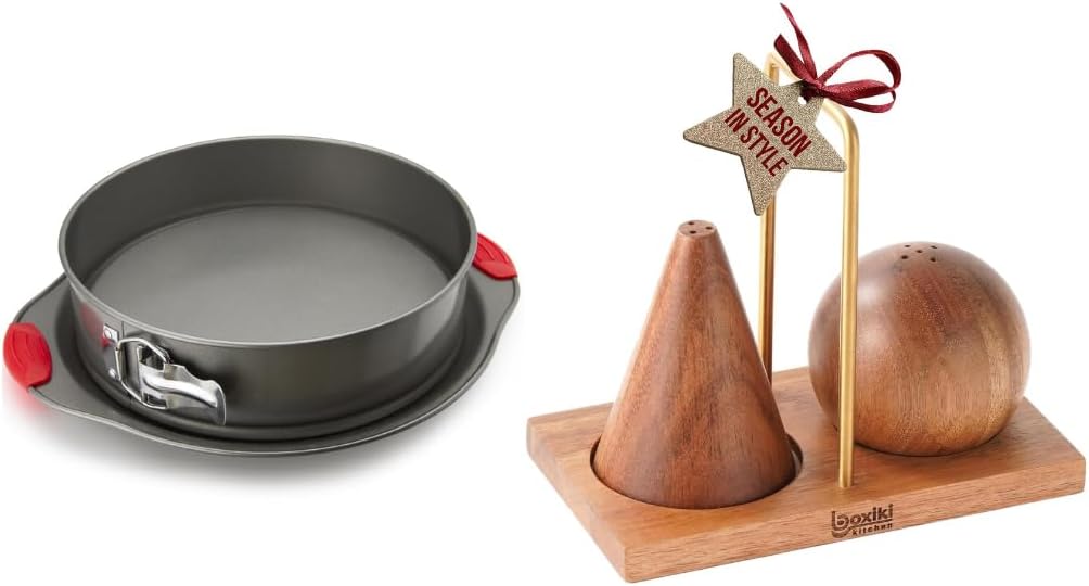 10-Inch Nonstick Springform Pan & Acacia Wood Salt and Pepper Shakers with Holder – Leakproof Baking Pan and Elegant Wooden Seasoning Pair for Cakes, Meals & Everyday Kitchen Use