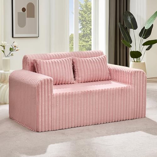 Image of Hobestluk Couch Sofa 2-Seater Foam Sofa Loveseat for Small Spaces Comfy Sofas with Removable Cover Furry Couch with Pillows for Living Room, Bedroom, Apartment, Office (Pink, Loveseat)