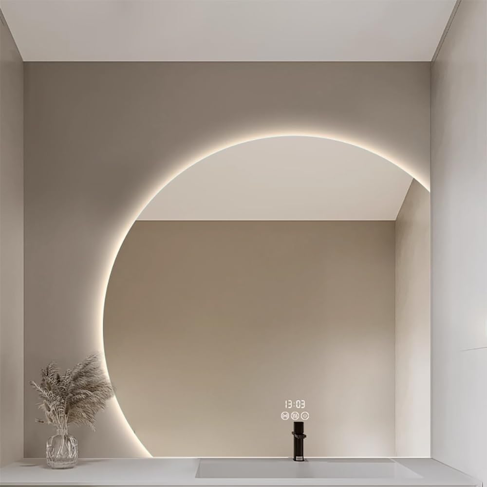 40in/100 CM Led Espejo de Vanidad, Sin Marco Espejo de Baño de Pared 3 Color Regulable, Semicircular Espejo Inteligente Antivaho con Botón Táctil per Dormitorio, Maquillaje(Right Under Cut,11