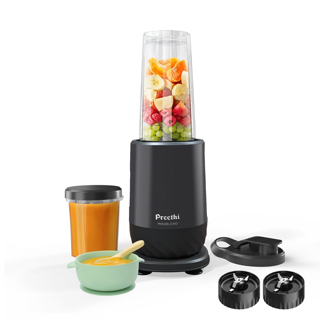 Preethi MiniBlend Compact Food and Juice Blender for Lump Free Purees, Smoothies and Protein Shakes | Razor sharp Ninja blades with 2 Leak-proof Jars, Sipper & Storage Lids | Free Lifelong Service-image-15
