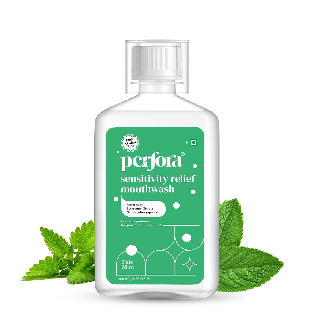 Perfora Sensitivity Relief Mouthwash - 200ml | Alcohol-Free Mouth Wash Liquid With Potassium Nitrate & Hyaluronic Acid | Freshens Breath & Removes Germs | Mouthwash For Oral Care - Pack Of 1