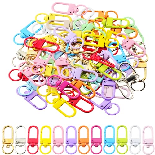 Keychain clip 60pcs Colorful Metal Keychain Clasps Swivel Snap Lobster Claw Clasps Lanyard Hardware Key Chain Hooks for Craft Bag Charm Clip Dog Tags Purse Zipper Beads Jewelry Making DIY Supplies