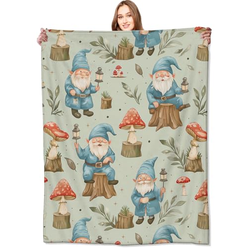 VODRM Couverture de nain de la forêt adorables avec champignons et forêt, cadeau d'anniversaire pour enfants et amoureux de la nature, polaire légère et douce pour canapé, lit, chambre, décoration de