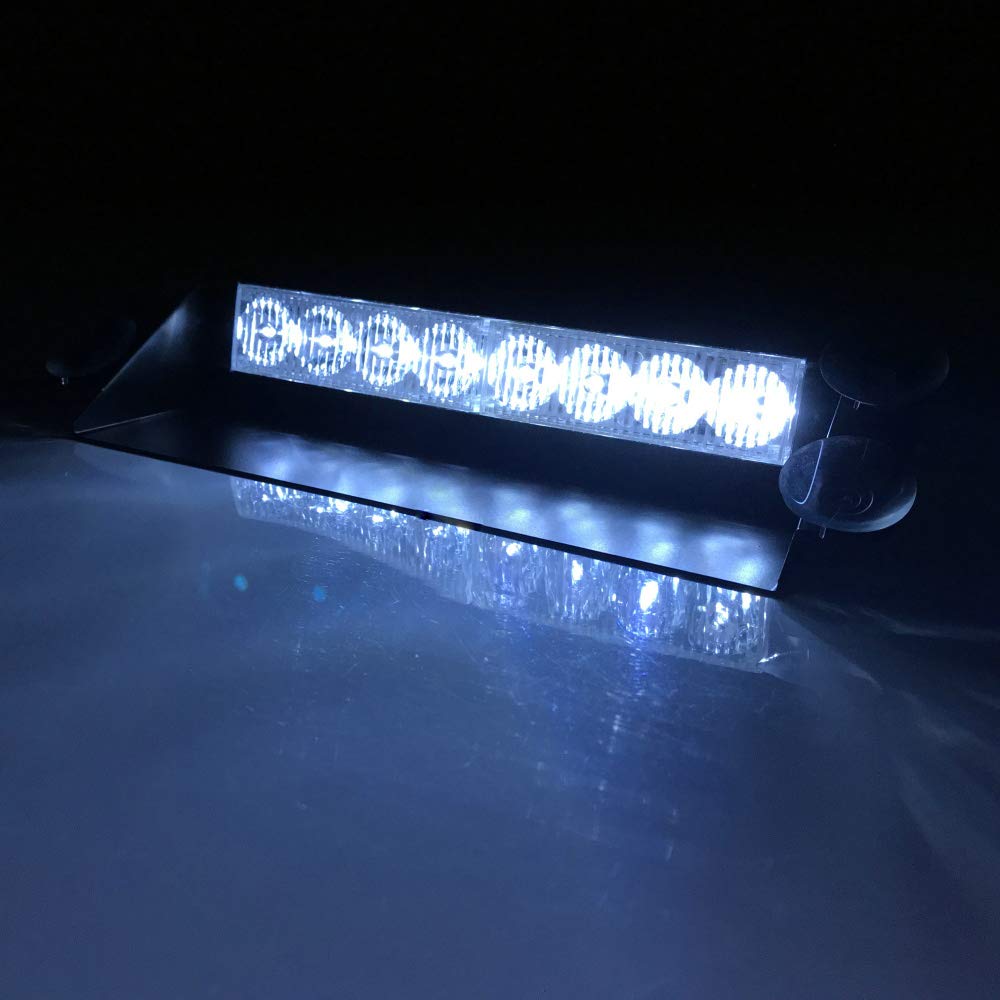 Lampe stroboscopique d'avertissement d'urgence 8 LED pour Pare-Brise de Voiture gyrophare (Blanc)