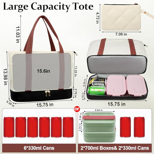 Lunch Tote Bag for Women with 15.6 Inch Laptop Compartment& Clutch Purse, Lightweight Puffer Laptop Tote Bags with Independent Insulated Lunch Compartment, Briefcase for Office Teacher Nurse2