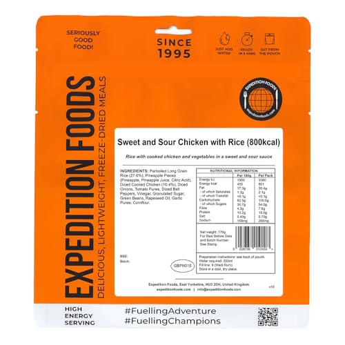 EXPEDITION FOODS Sweet and Sour Chicken with Rice (High Energy Serving / 800KCAL) | Freeze-Dried Camping & Hiking Food