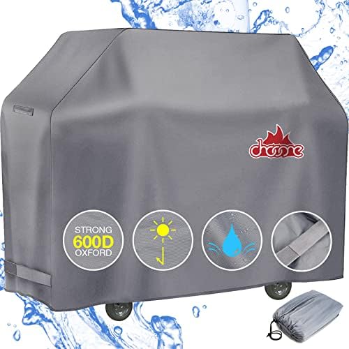Chooone 58 Inch Grill Cover, Heavy Duty Waterproof Barbecue Gas Grill Cover, Windproof, UV and Fade Resistant, 600D BBQ Grill Cover for Weber Brinkman Char-Broil and More, Grey Cover