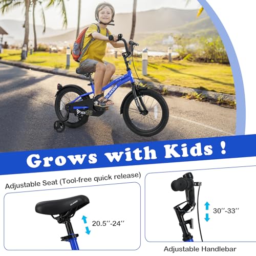 Image of Olakids Kids Bike, 12 14 16 18 Inch Toddlers Bike with Training Wheels Safety Bell Adjustable Seat and Handlebar, Handbrake and Coaster Brake, Children's Bicycle for Boys Girls
