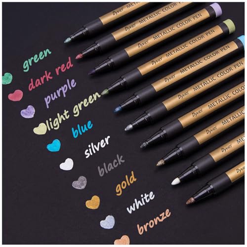 Image of Dyvicl Metallic Markers Paint Marker Pens - Medium Tip Metal Art Permanent Marker for Black Paper, Card Making, DIY Photo Album, Painting Rocks, Glass, Set of 10