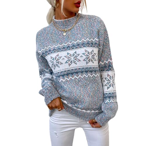 Jersey Noruego para Mujer Invierno Cálido Elegante Jersey Navidad De Punto Redondo Manga Larga Sudadera Diseño Jacquard Túnica De Gran Tamaño Elástica Básica Ropa para Mujer Otoño