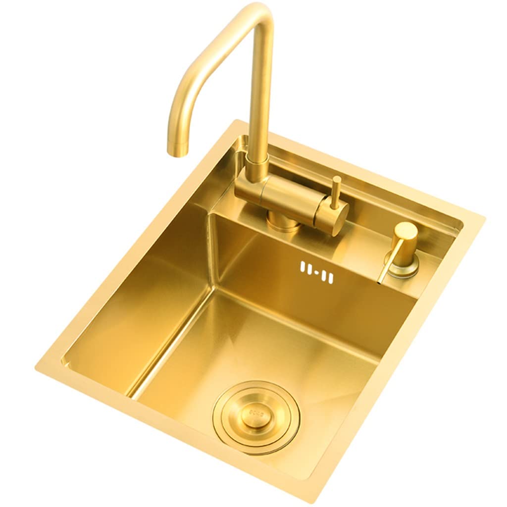 Évier de cuisine simple inox 304 doré 35x45 avec robinet carré