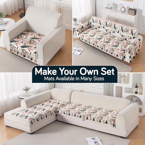 Image of HOKIPO Printed Holland Velvet Sofa Cover with Tassel for 1 /2 /3 Seater & L Shape Sofa | Make Your Own Set, 'Whispers of Nature' Sofa Mat, 70(W) x 60(L) cm, Multicolor Tropical Peacock (IN-1117-D1)