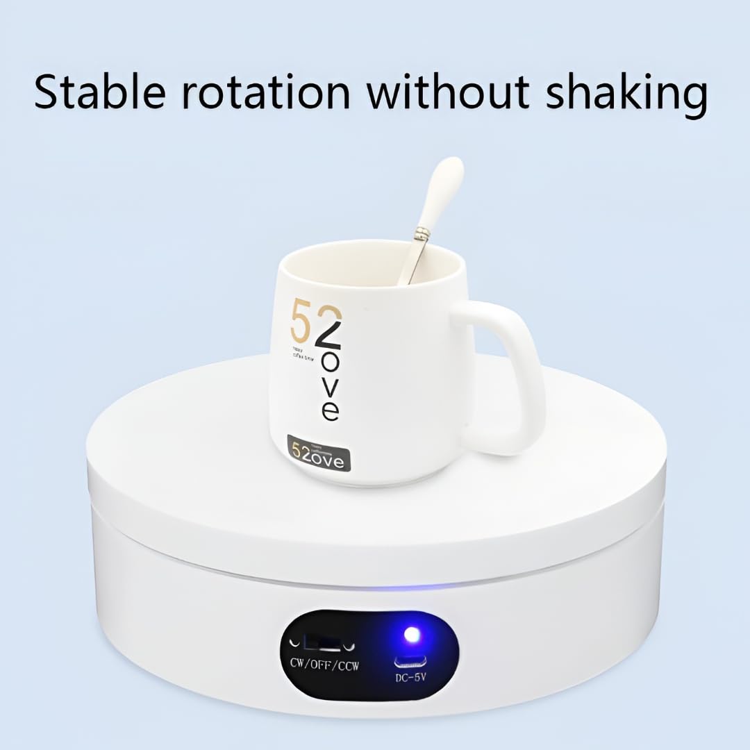 Powerpak ND120 12cm Electric Rotating Display Stand, USB-C 360° Electric Rotating Turntable Motor Panoramic Display Photography Video Shooting, Cake, Product, Jewellery, Watch | White (Load 2KG) 3
