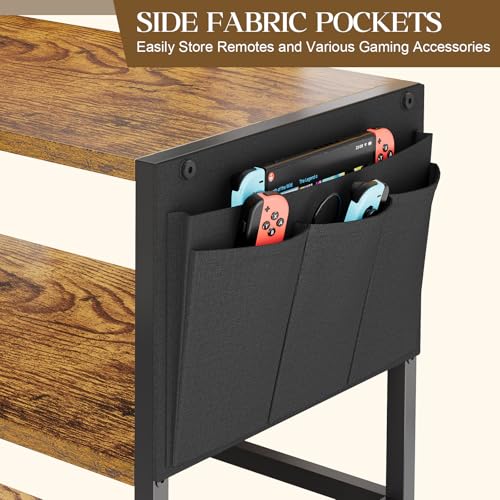 4-Tier AV Media Stand,Game Console Stand with 4 Hooks and Fabric Bags,DVD Shelf,Media Storage Cabinet,Audio Rack Record Player Stand Small Entertainment Center for Home Dorm, Apartment - Image 4