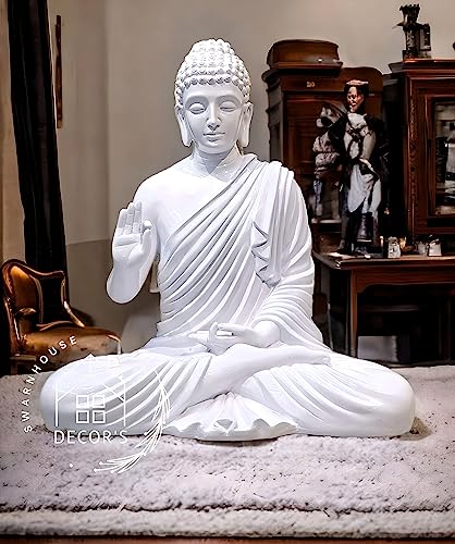 Image of Swarn House Decor's Beautiful Sitting Buddha Idol Statue for Home & Garden - Big Size 2 Feet (White - High Glossy Limited Edition)