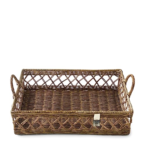 Riviera Maison Tablett Rattan mit Griffe, serviertablett rechteckig, quadratische dekotablett, Korb - Avenue Pierre Tray - Braun, Natur - Handgemacht, geflochten - (LxBxH): 45x30x11