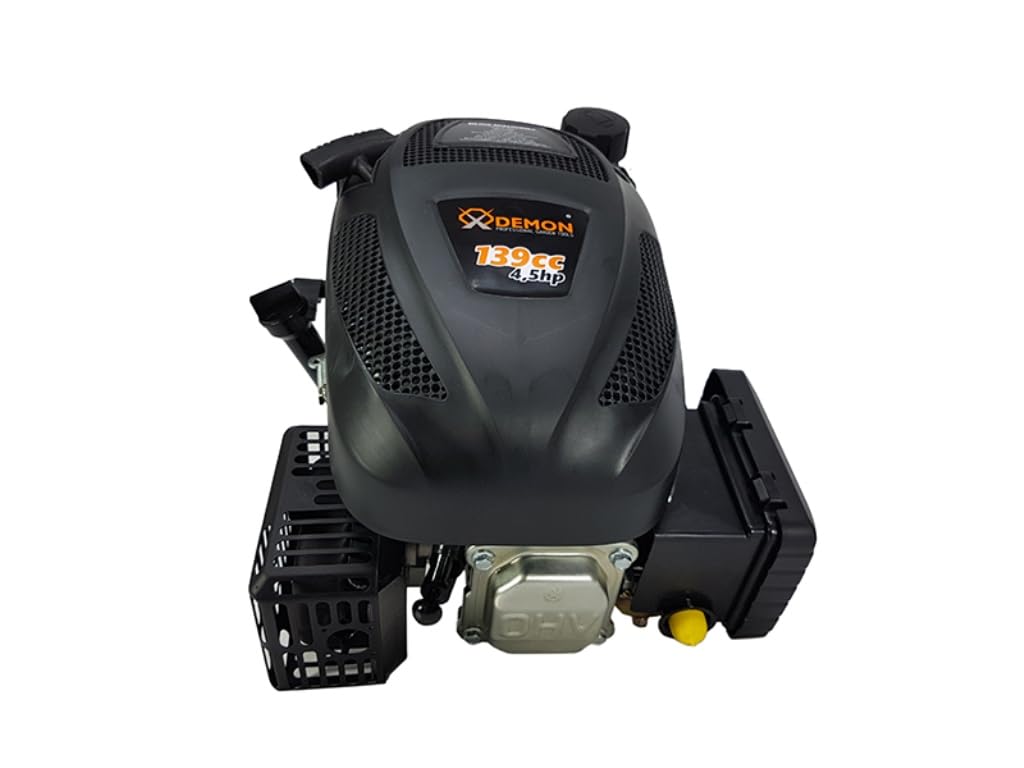 Silnik wylotowy 139 cm3 4,5 KM 2,5 kW | maksymalna prędkość obrotowa 3600 RPM, prędkość obrotowa na biegu jałowym 2200 RPM, pionowy wał Ø22,2 x 80 mm, do kosiarki do trawy
