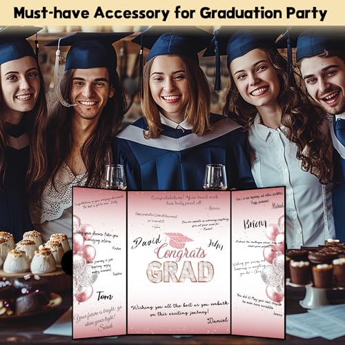 Image of Graduation Decorations 2025 Guest Book, Grad Party Decorations Class of 2025, Rose and Gold Theme