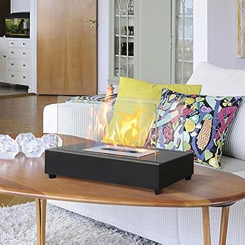 Rectangle Tabletop Bio Ethanol Fireplace Indoor Outdoor Fire Pit Portable Fire Bowl Pot Fireplace in Black, Realistic Burning… Cover