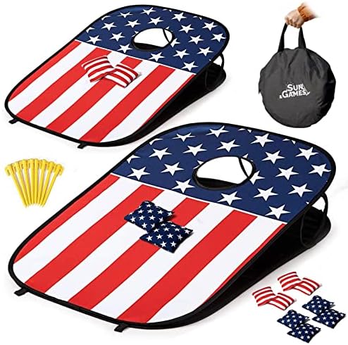 Collapsible Cornhole Set Outdoor Game - Portable Cornhole Boards Corn Hole Set with 8 Cornhole Bean Bags and Carrying Case for Yard Games, Outside Indoor Fun Activities for Kids Adults Family