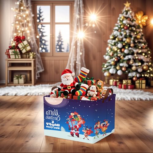 Image of Empty Large Christmas Basket for Gifts Women Collapsible Storage Bin Kids Toy Box Holiday Decor (Santa Claus Gift)