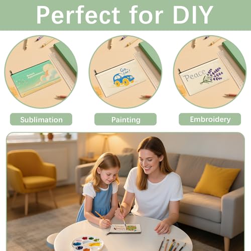 OKBA 30 Pack Blank DIY Craft Canvas Zipper Bag Cosmetic Bag,Sublimation Makeup Bags Blanks,Multi-Purpose Canvas Pouches Bulk 7.28×4.72 Inch Beige4