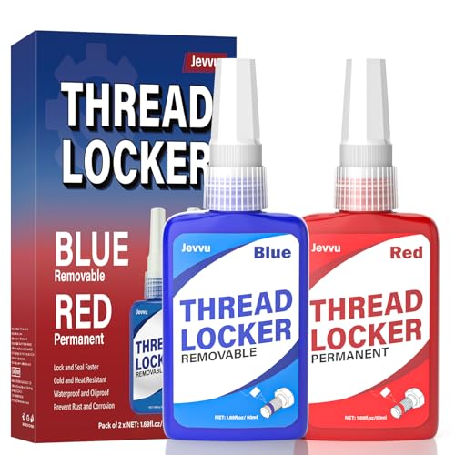 Jevvu Thread Lock Blue and Red, 50mlx2 Thread Locker Medium and High Strength, Lock Tight Threadlock for Nuts, Bolts, Fasteners and Metals, Against Losening and Leakage