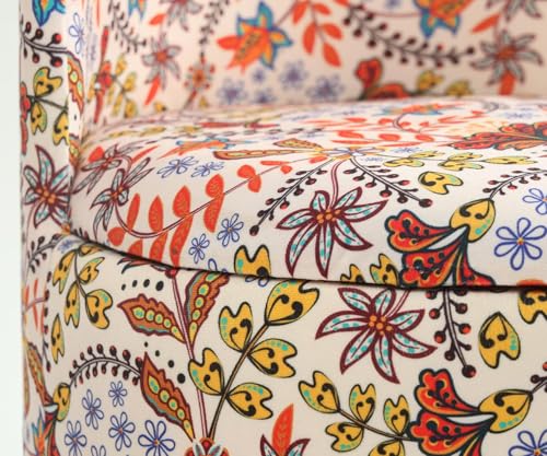 Image of NACIA Elegant Velvet Printed Ottoman Chair | Dressing Table Chair for Bedroom Makeup Room Decor | Modern Upholstered Ottoman with Wooden Legs for Living Room & Home (18x18x32 Inches, Pink Leaf)
