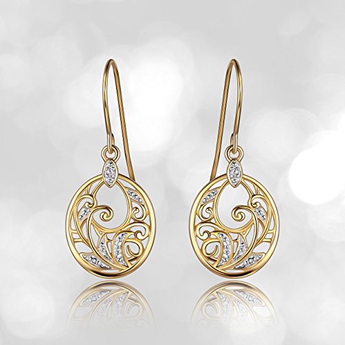 Amazon Collection Gold Plated Sterling Silver Diamond Accent Filigree Disc Dangle Earrings