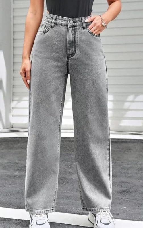 Image of Rajeev Enterprises Wide Leg Denim Pants High Rise Fit Casual Comfortable Everyday Jeans for Girls Women