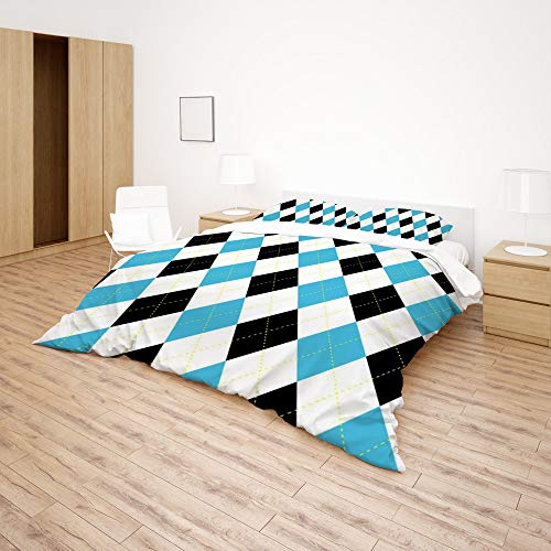 Parure de lit motif treillis en polyester résistant pour lit simple