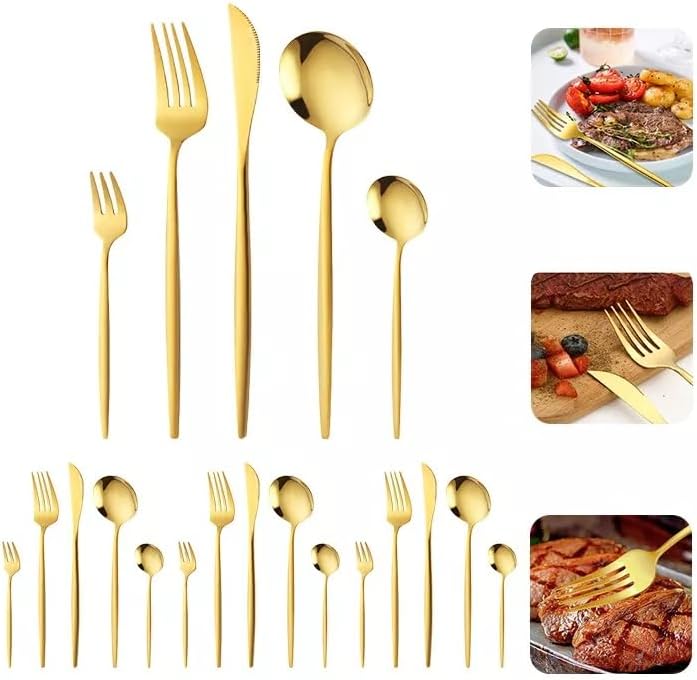 Jogo de Talheres Inox 24 Peças Dourado – Faqueiro em Aço Inoxidáv...