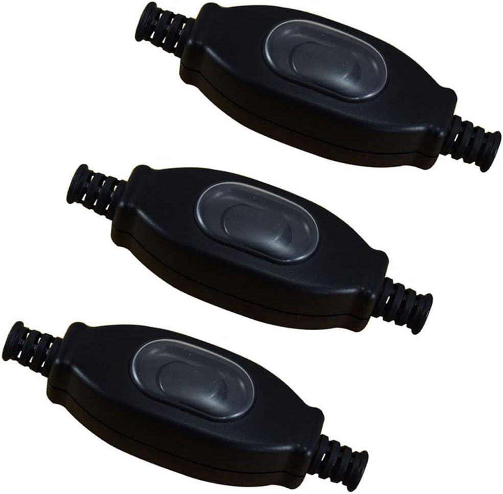 FILSHU 3pcs Appliance Switch, AC 250V 3A Inline ON/Off Rocker Switch,Lamp Cord Cable Waterproof Switch,IP65 (Black)